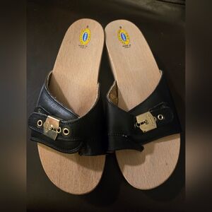 Dr. Scholl's Shoes Women 9 Black Original Exercise Wood Sandal Made in Italy